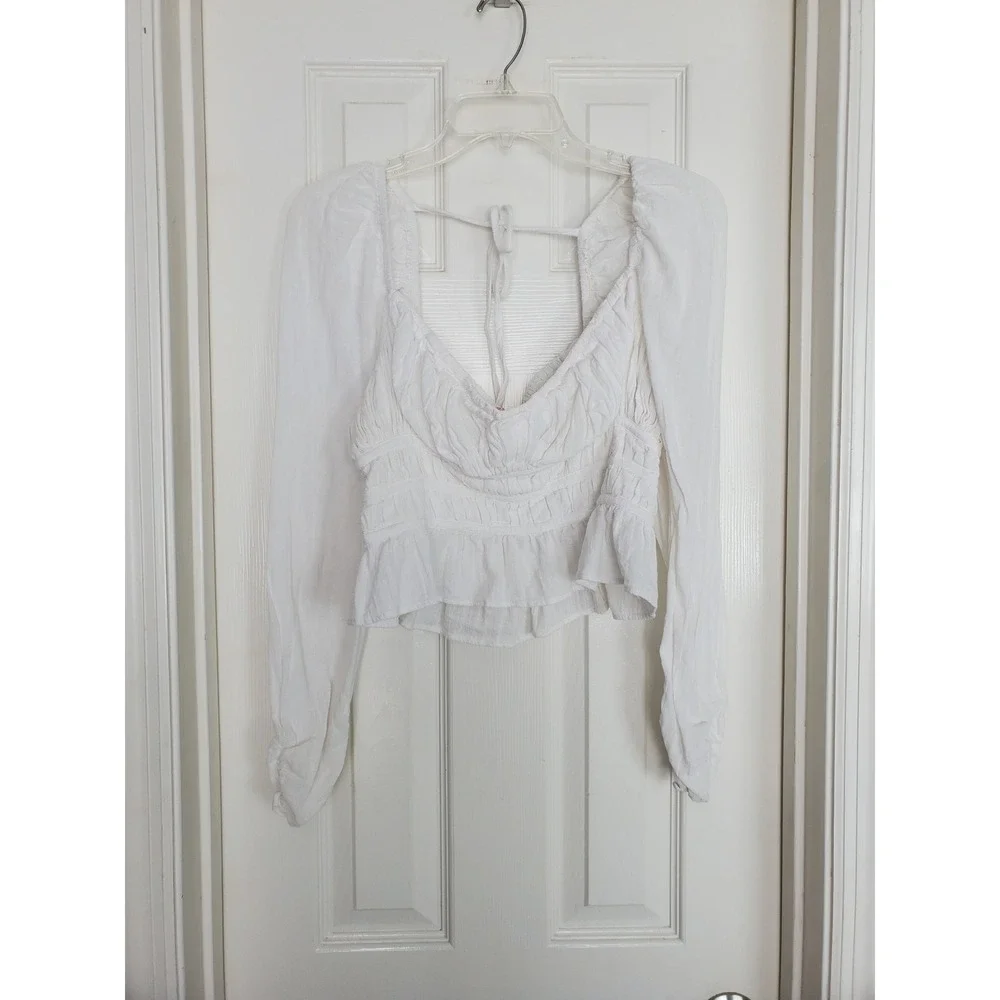 Free People Aurora Top Sweetheart Neck White Smocked Peplum Boho Cottagecore M
